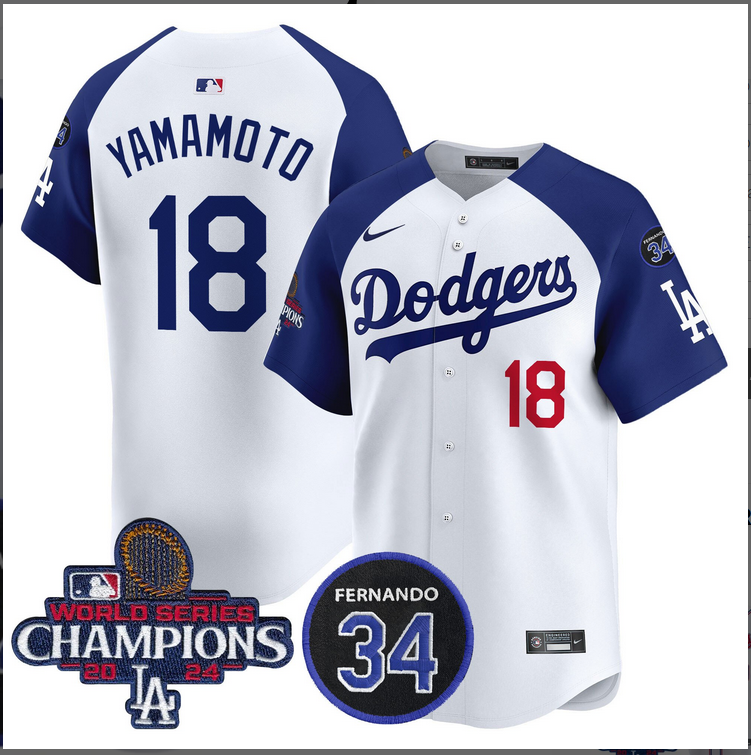 Men MLB Los Angeles Dodgers #18 Yamamoto white 2024 World Series Champions Patch Limited Jersey style 2->los angeles dodgers->MLB Jersey